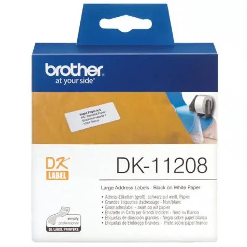 Nalepke za tiskalnik Brother DK11208 večje nalepke bela rola s črnim izpisom – 38mm x 90mm 400 kos – fotografija izdelka